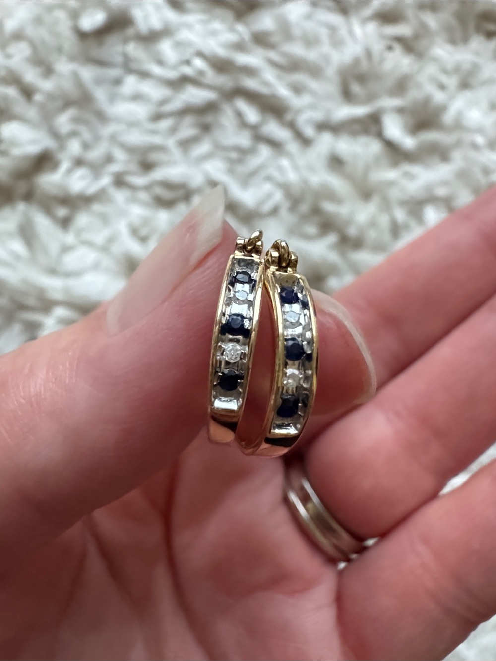 14k Sapphire and Diamond Hoops